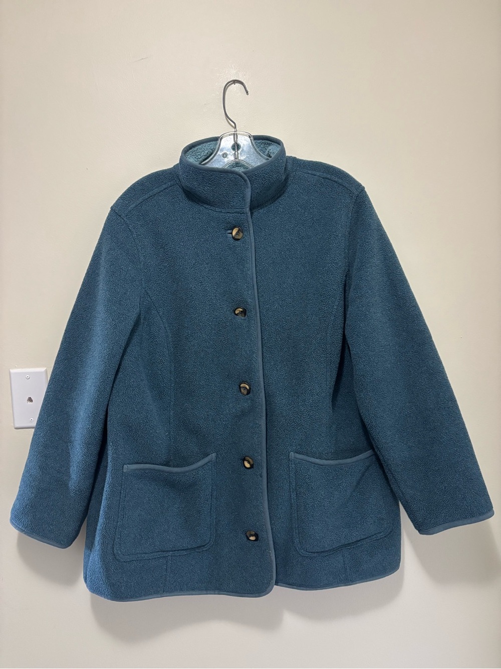 L.L. Bean Blue Button Fleece Coat Petite XL